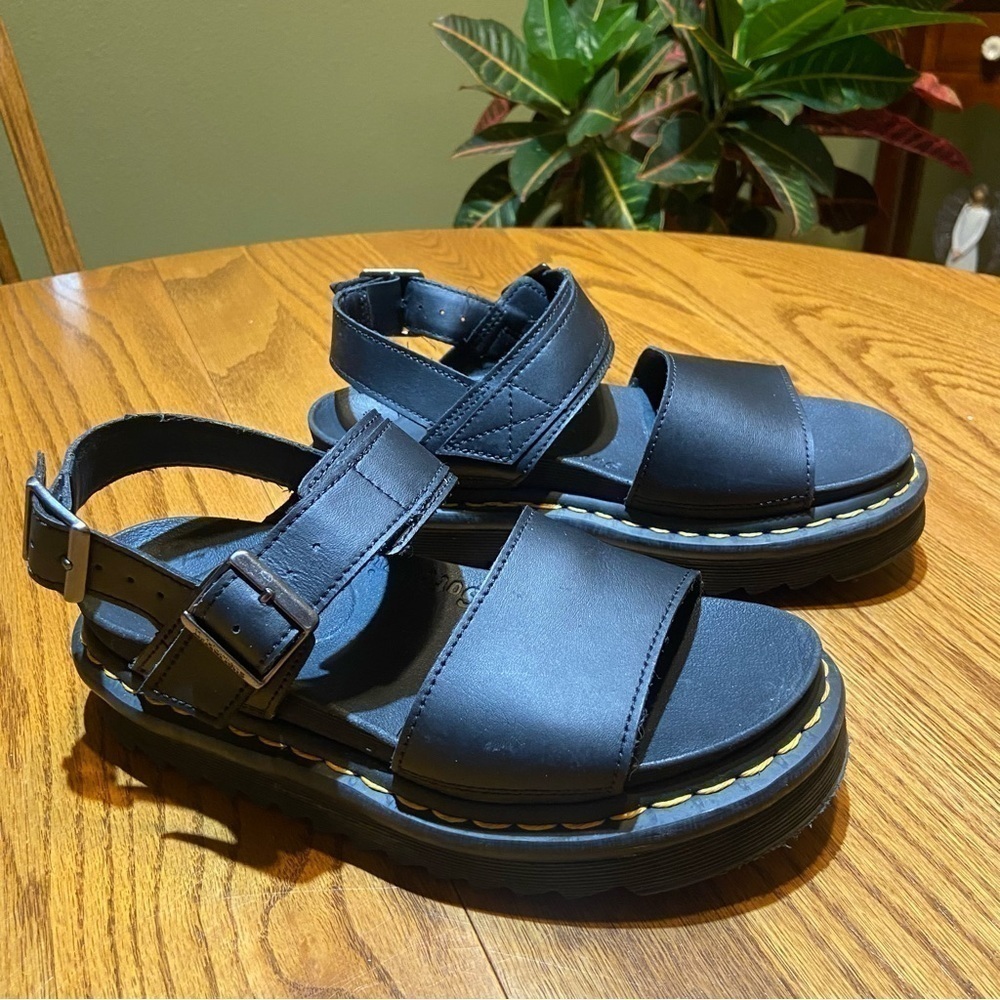 Dr. Martens Black Leather Voss Quad Platform Wair Sandals Size Eur 37